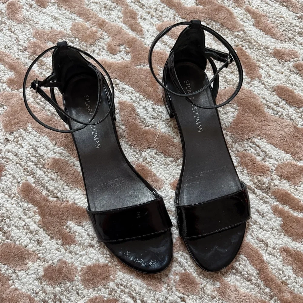 Stuart Weitzman Black Patent Low Block Heel Pumps – Size 9 - Picture 2 of 7